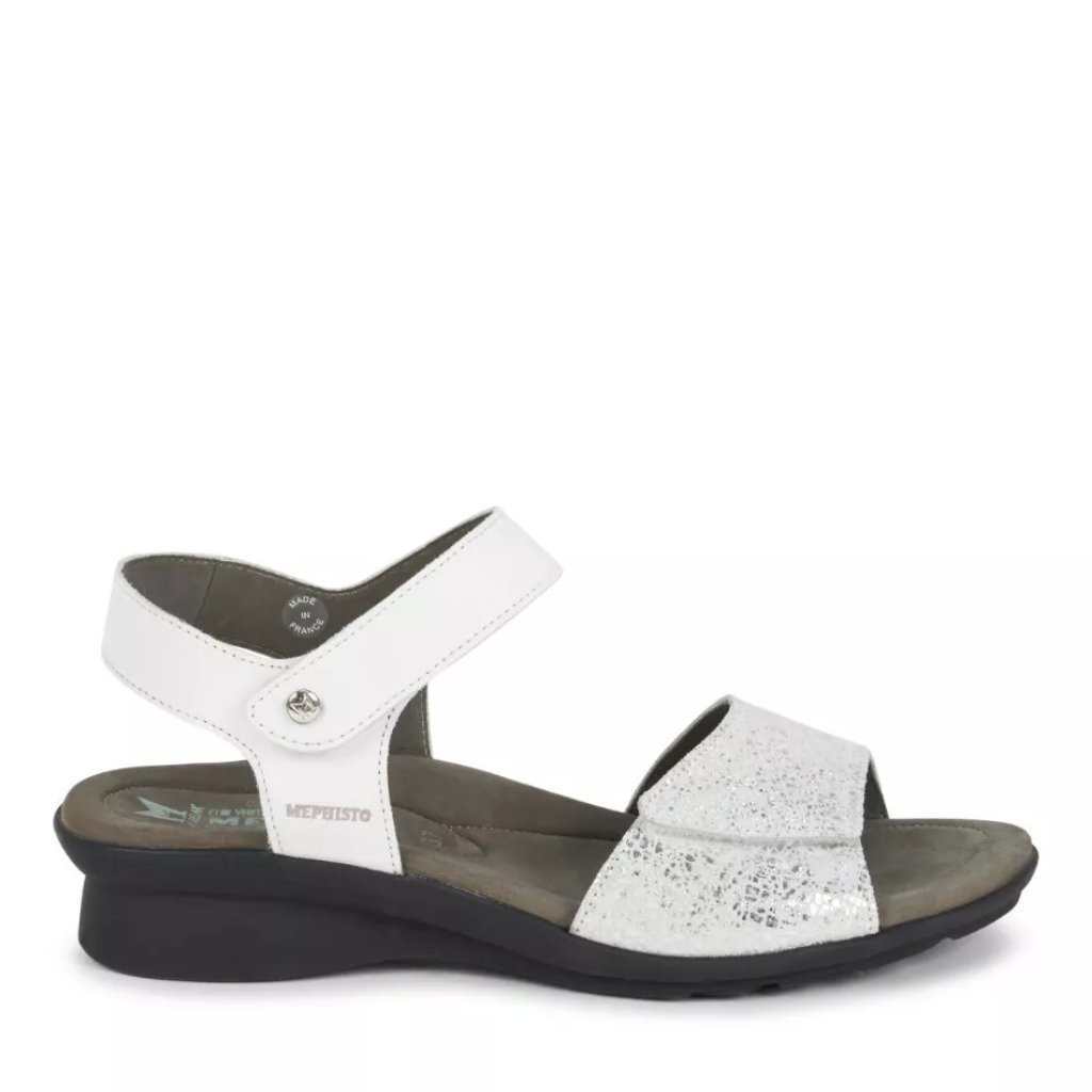 $300 Mephisto Pattie Sandal White Silver Hardware Adjustable Straps 35 (Ts7)